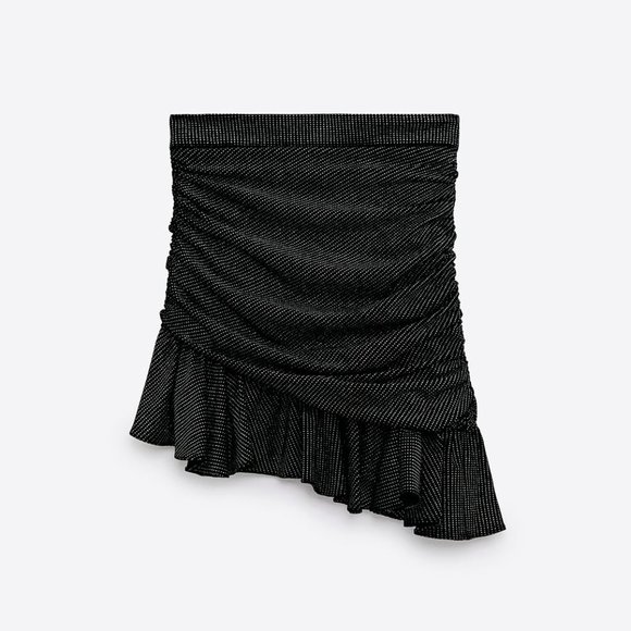 NWT Zara black & silver sparkly ruched mini skirt - Picture 3 of 11